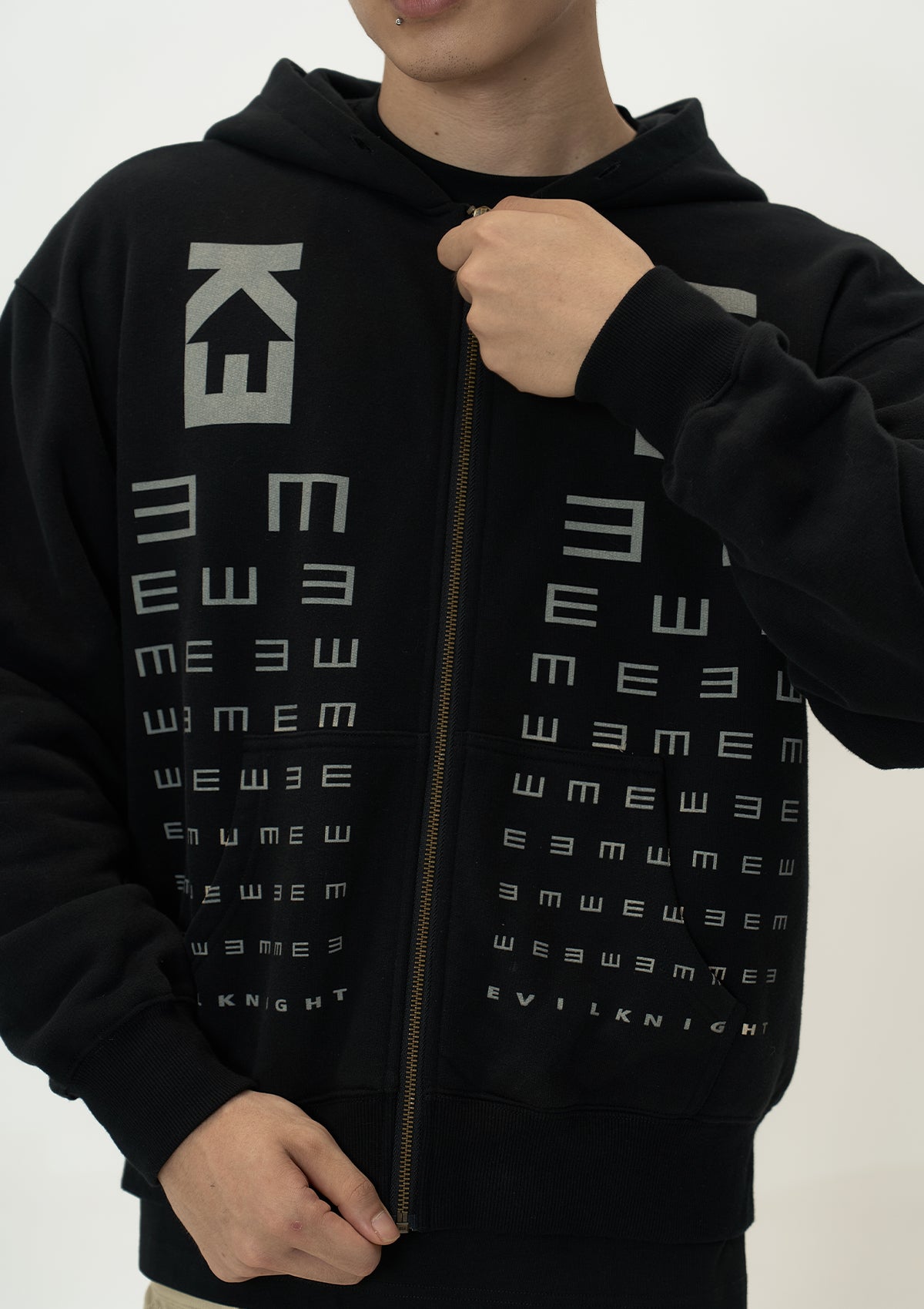 EVILKNIGHT(EK) Eye Chart Logo Print Zip Up Hoodie