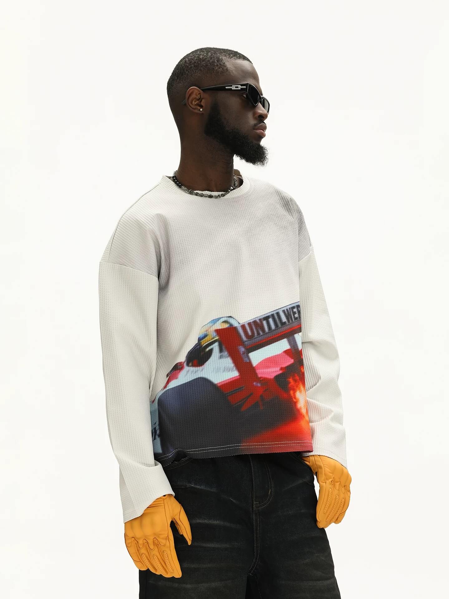 UNTILWERICH Racing Graphic Waffle Long Sleeve Tee
