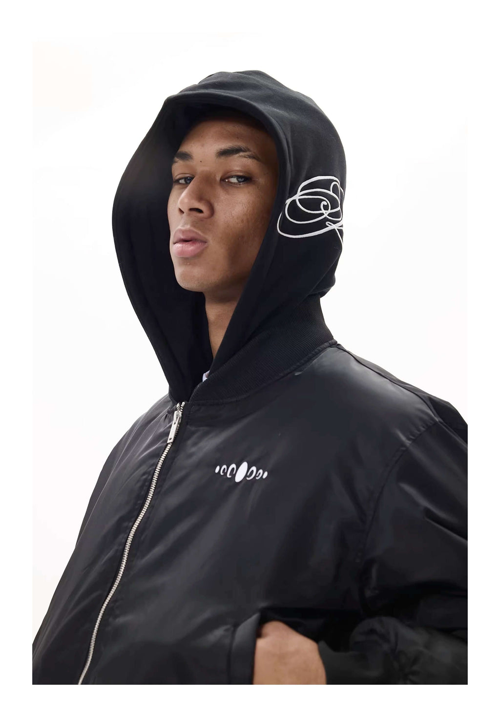 KARMANISTIC Embroidered Hooded Puffer Bomber Jacket