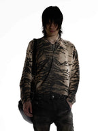 Night Lab Zebra and Leopard Print Henley Knit Sweater
