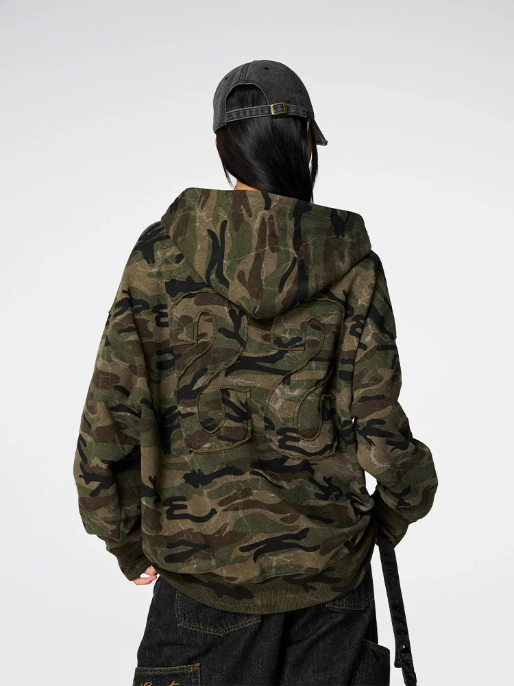 Achock Patch Embroidery Camouflage Zip Up Hoodie
