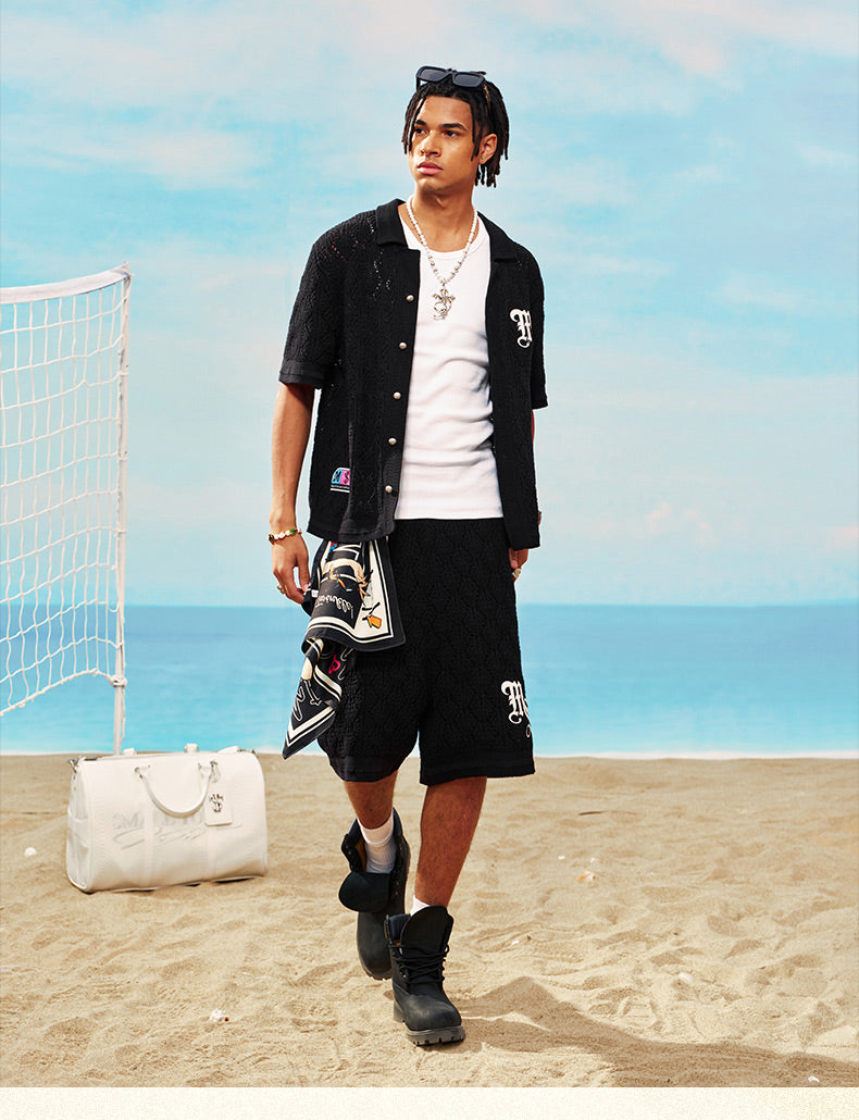 MEDM x STK Patch Embroidery Open Knit Short Sleeve Shirt