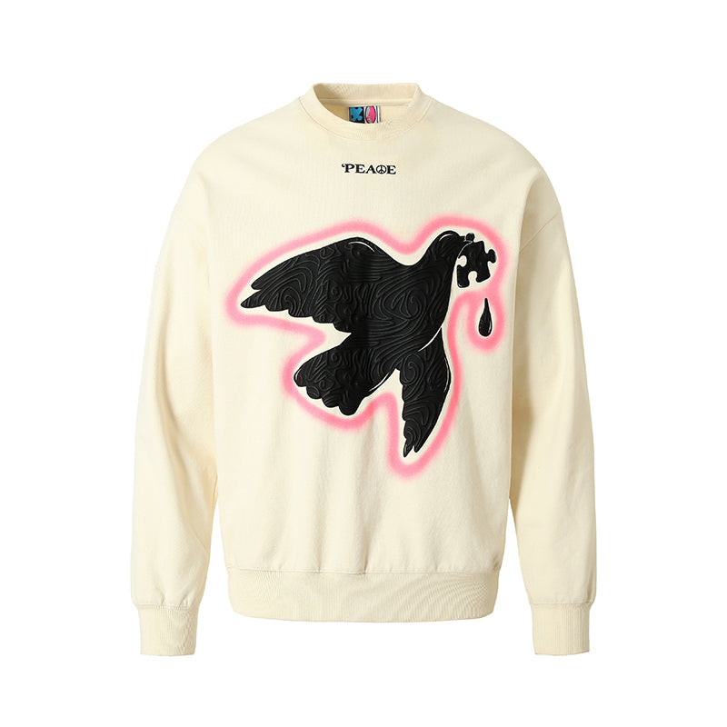 YADcrew Peace Dove 3D Foam Dot Printing Sweatshirt