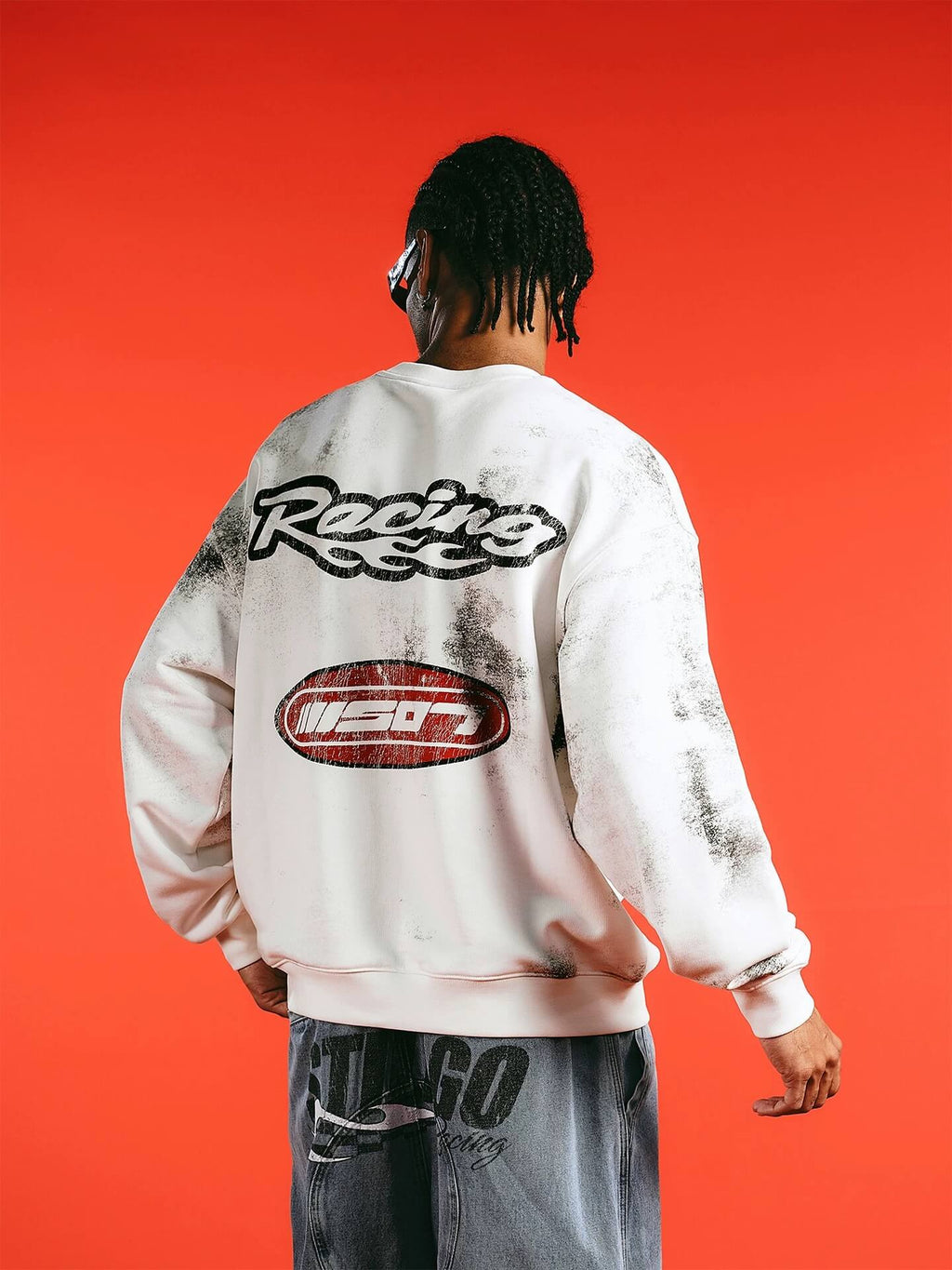 1807 Racing Vintage Printed Distressed Sweatshirt