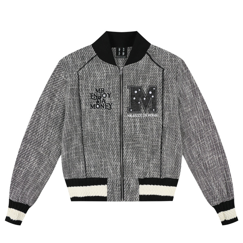 MEDM Pearl Tweed Short Varsity Jacket