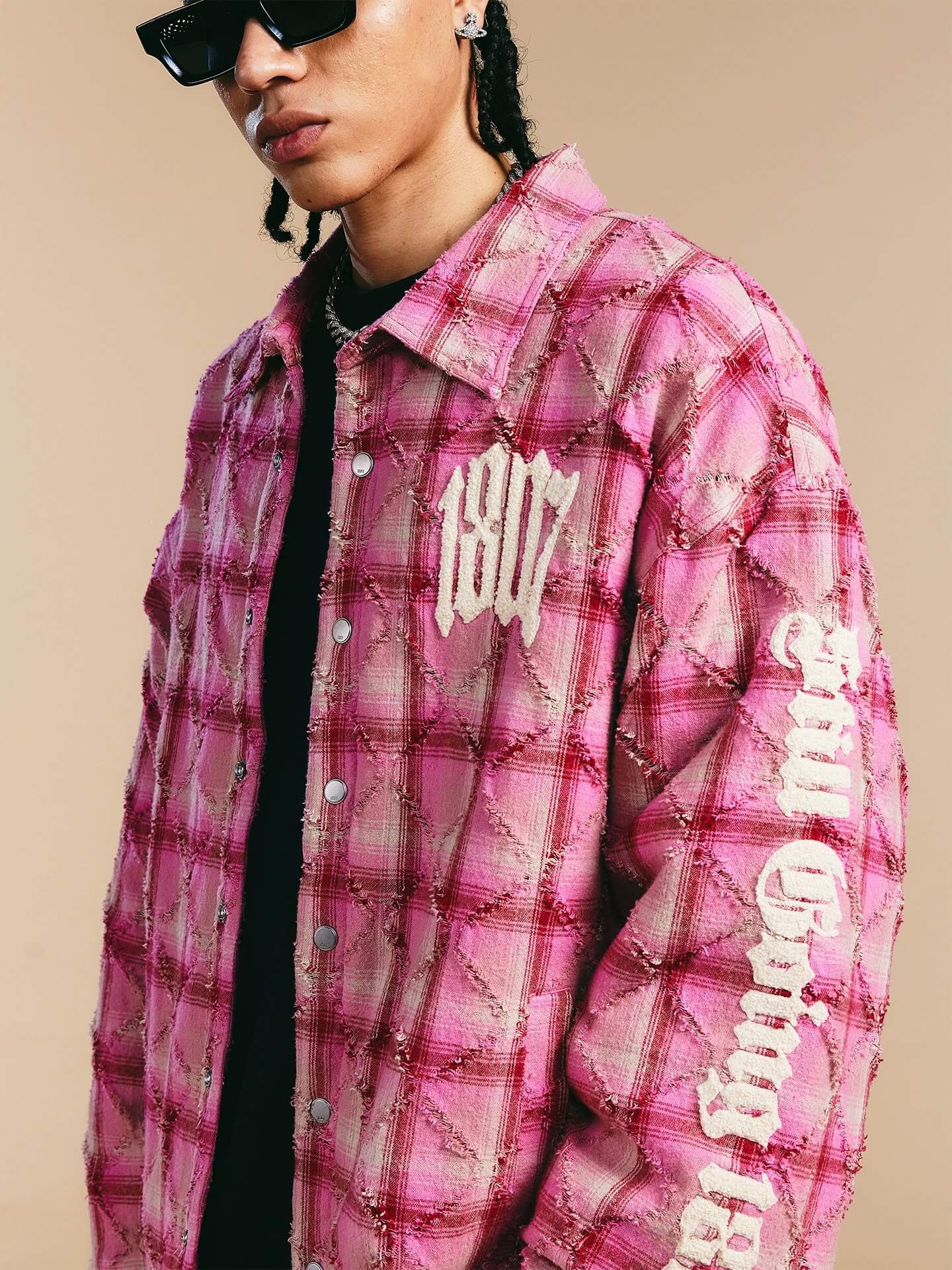 1807 Pink Quilted Plaid Long Sleeve Shirt