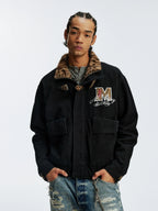 MEDM Leopard Collar Belted Work Jacket