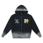 MEDM Washed Angel Butterfly Print Zip Up Hoodie