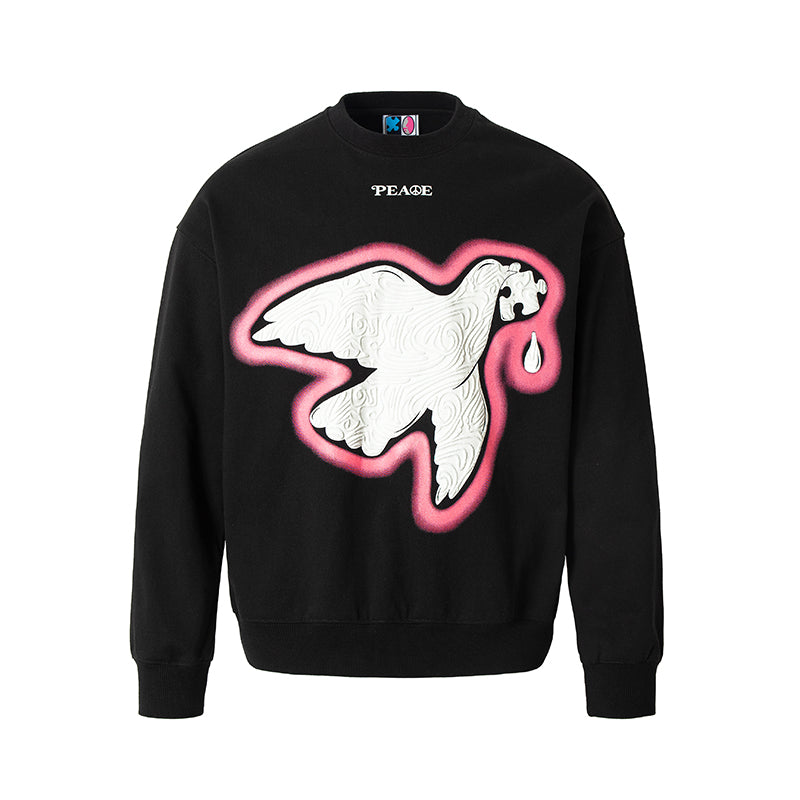 YADcrew Peace Dove 3D Foam Dot Printing Sweatshirt