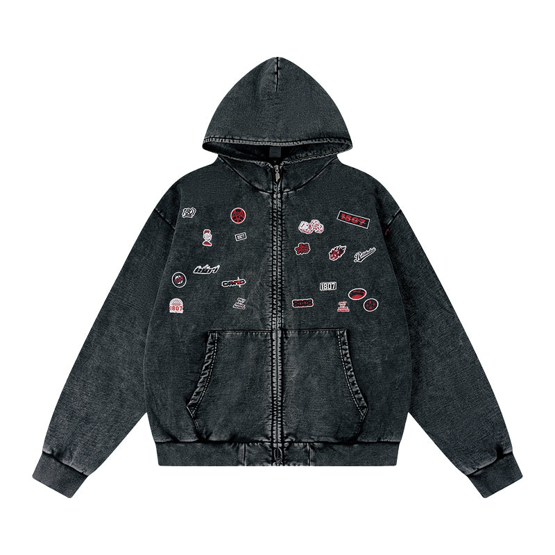 1807× LABT Logo Patch Washed Zip Up Hoodie