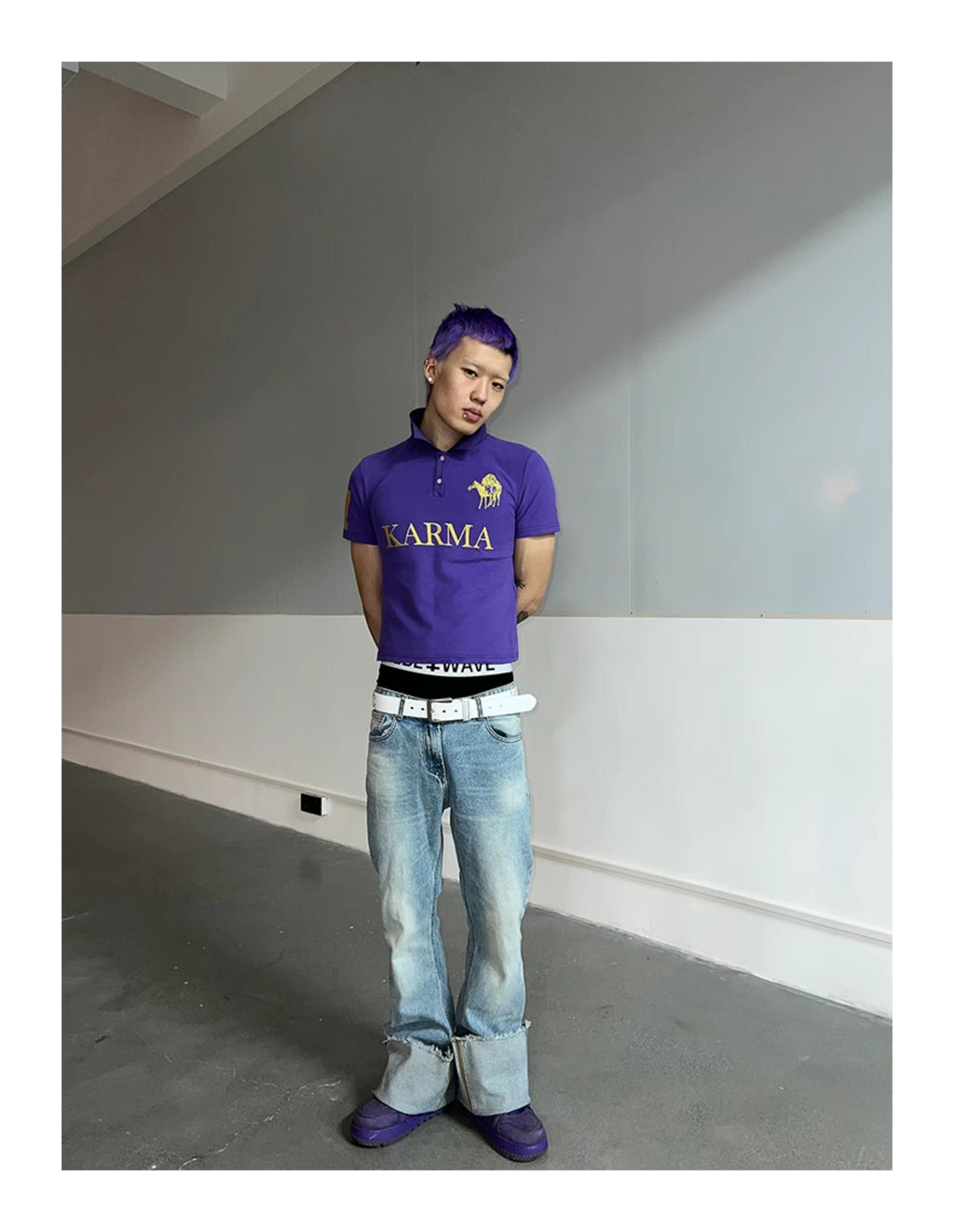 KARMANISTIC Embroidered and Printed Short Polo Shirt