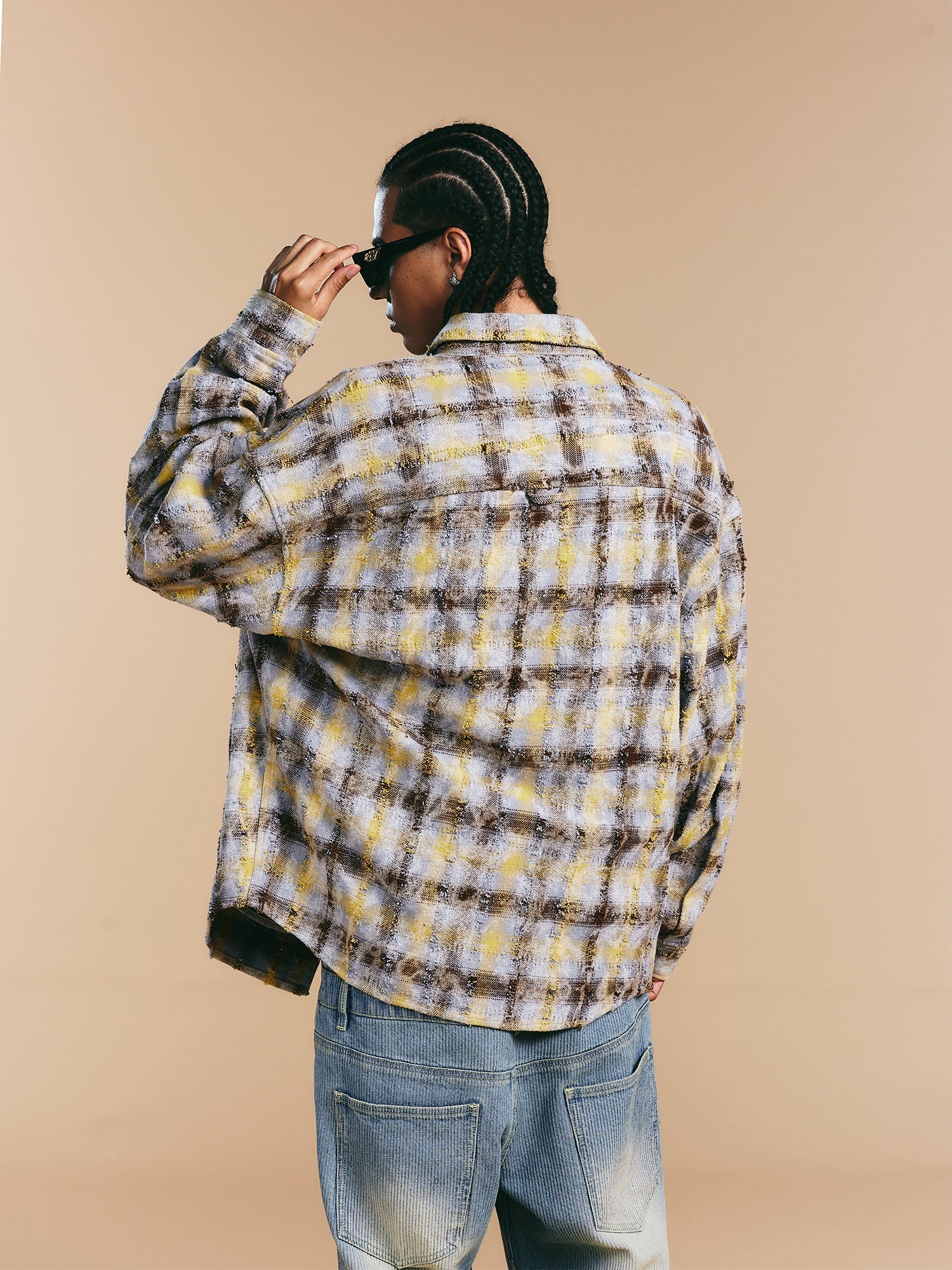1807 Chain Embroidery Plaid Long Sleeve Shirt