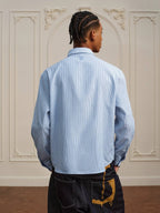 YADcrew Striped Embroidered Placket Button Up Long Sleeve Shirt