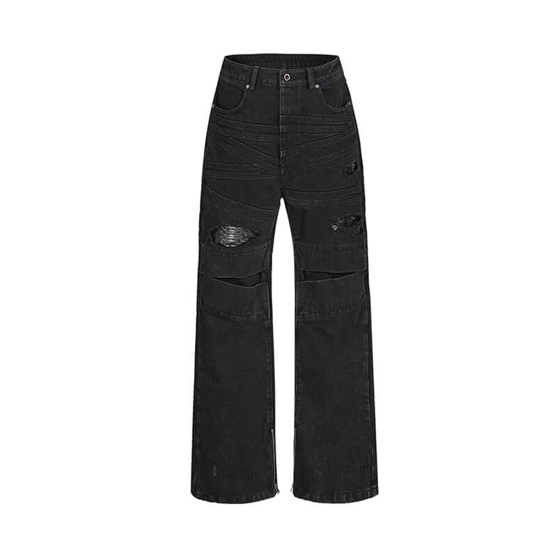 UNDERWATER Snakeskin Deconstructed Patchwork Flared Jeans