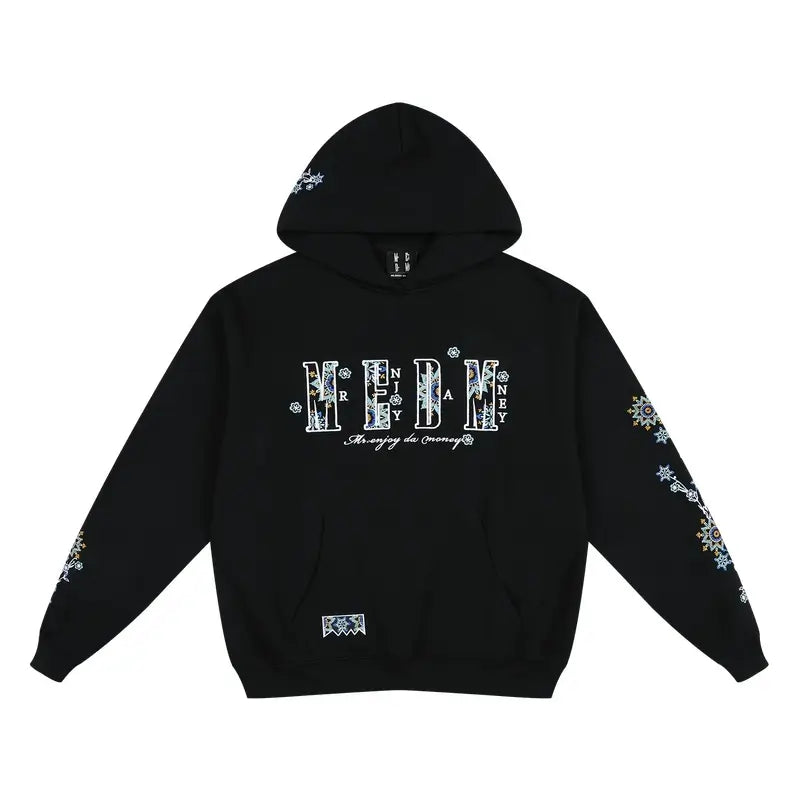 MEDM Ethnic Flower Embroidered Hoodie