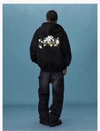 MEDM Floral Embroidery Air Layer Zip-Up Hoodie