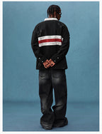 MEDM Asymmetric Collar Stripes Long Sleeve Polo