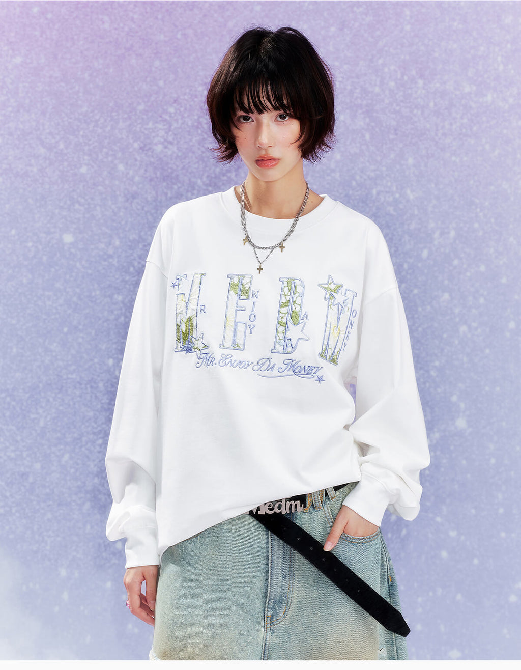 MEDM Flower Star Logo Embroidered Long Sleeve Tee