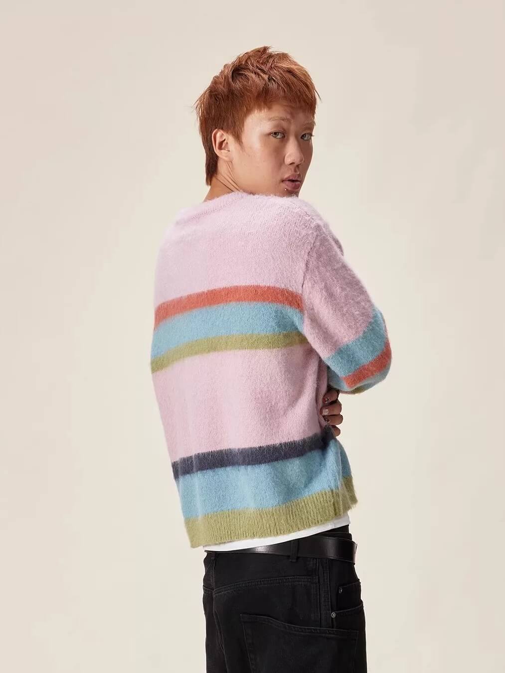 EVILKNIGHT(EK) Rainbow Striped Knit Sweater