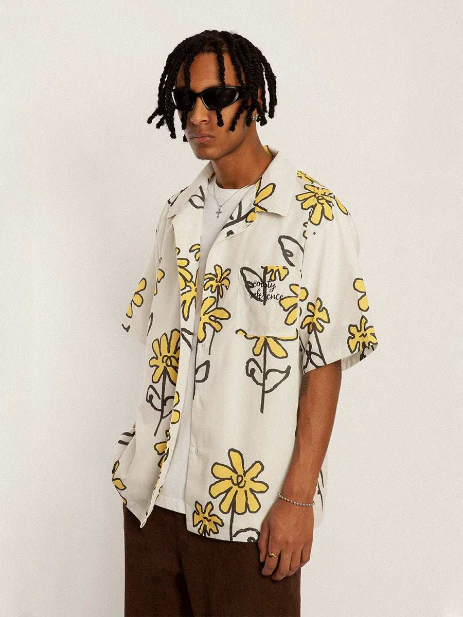 EMPTY REFERENCE Hand Painted Small Flower Short Sleeve Shirt