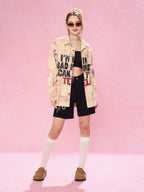 EMPTY REFERENCE Mottled Text Print Plaid Long Sleeve Shirt