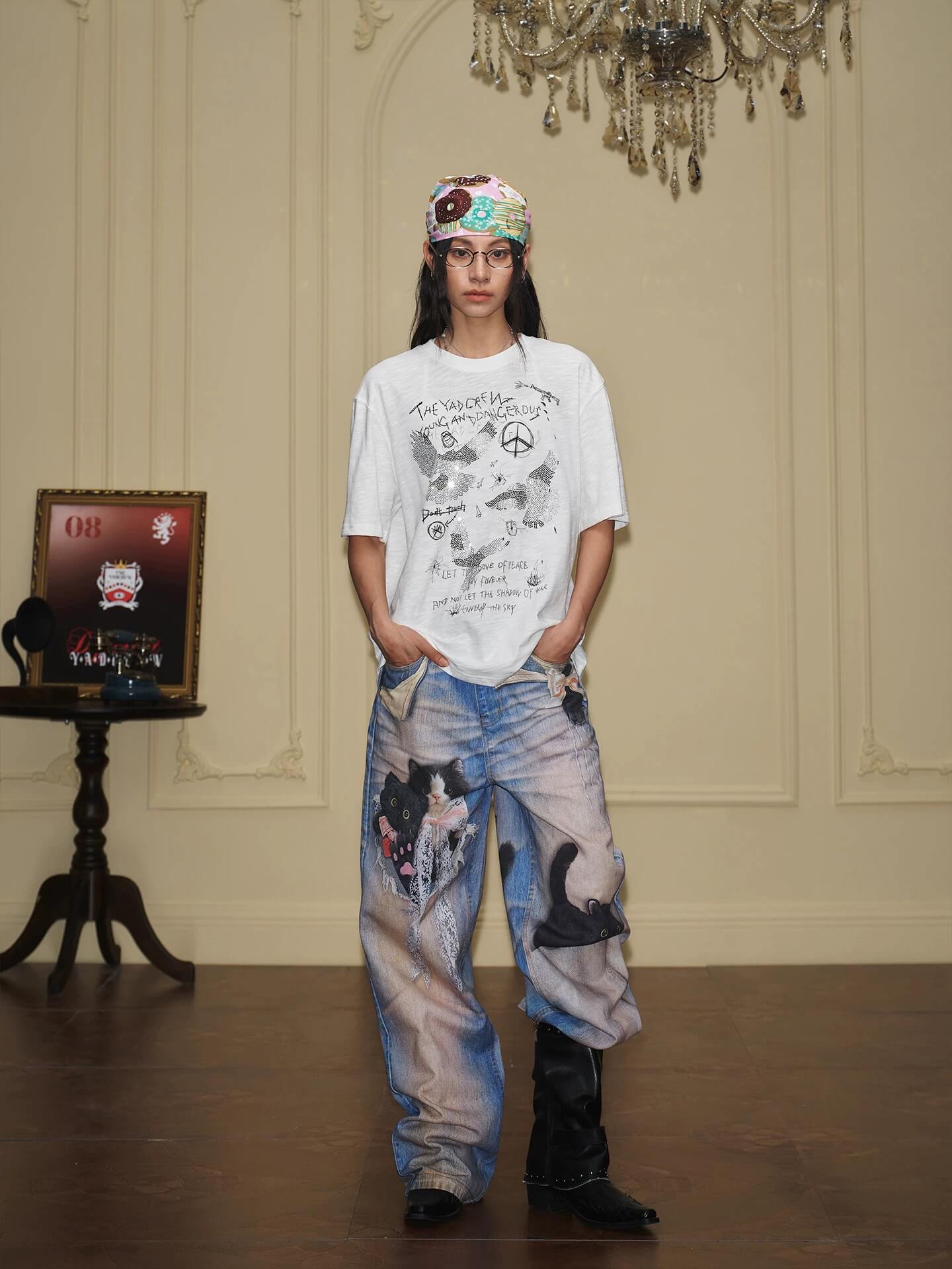 YADcrew Vintage Rhinestone Camo Dove Tee
