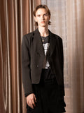 SOD Co. Deconstructed Pinstripe Double Breasted Short Suit Jacket