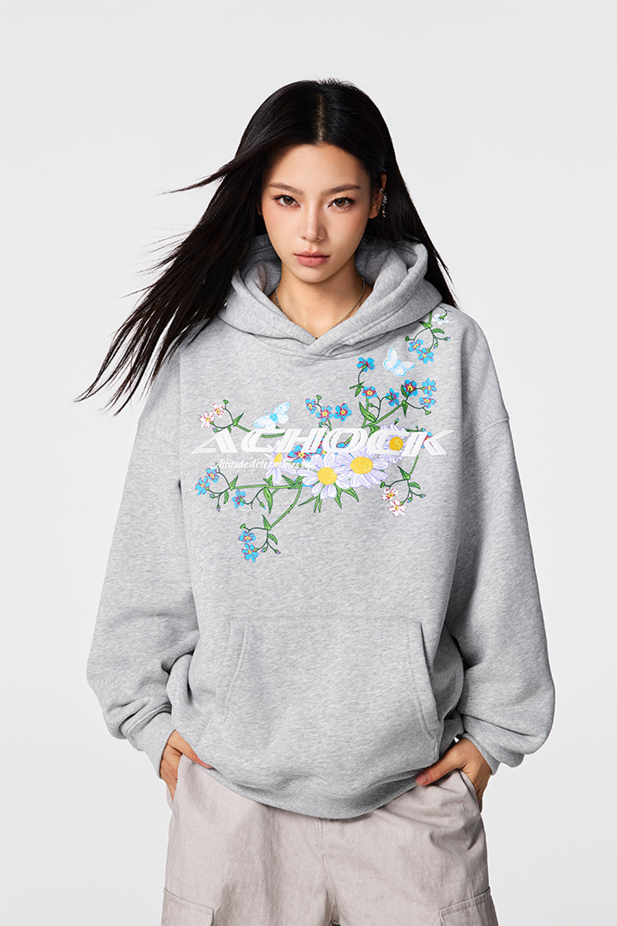 Achock Foam Printed Flower Hoodie
