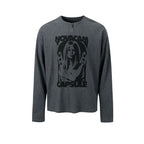 NOVACAM Waffle Vintage Print Zip Long Sleeve Tee