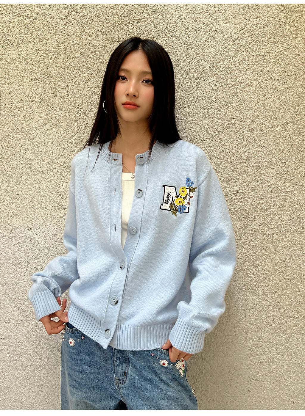 MEDM Floral Embroidered Knit Cardigan