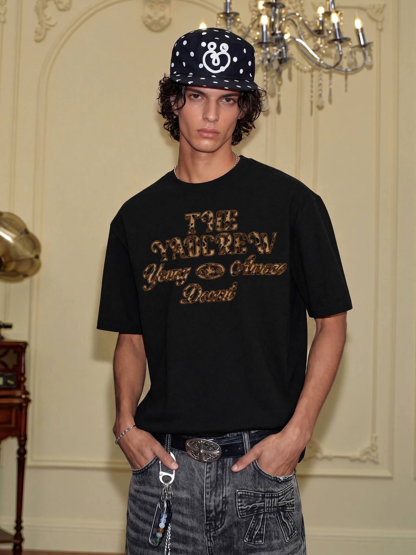 YADcrew Fuzzy Leopard Logo Patch Tee