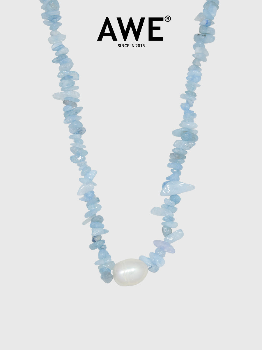 AWE Aquamarine Crushed Stone Pearl Necklace