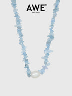 AWE Aquamarine Crushed Stone Pearl Necklace