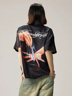 Remedy Finger and Wine Glass Full Print Short Sleeve Cuban Shirt