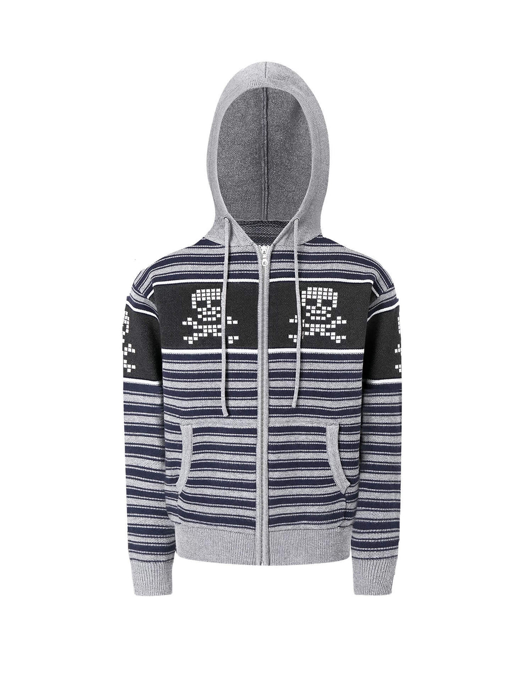 Night Lab Skull Striped Knit Zip Up Hoodie