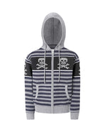 Night Lab Skull Striped Knit Zip Up Hoodie