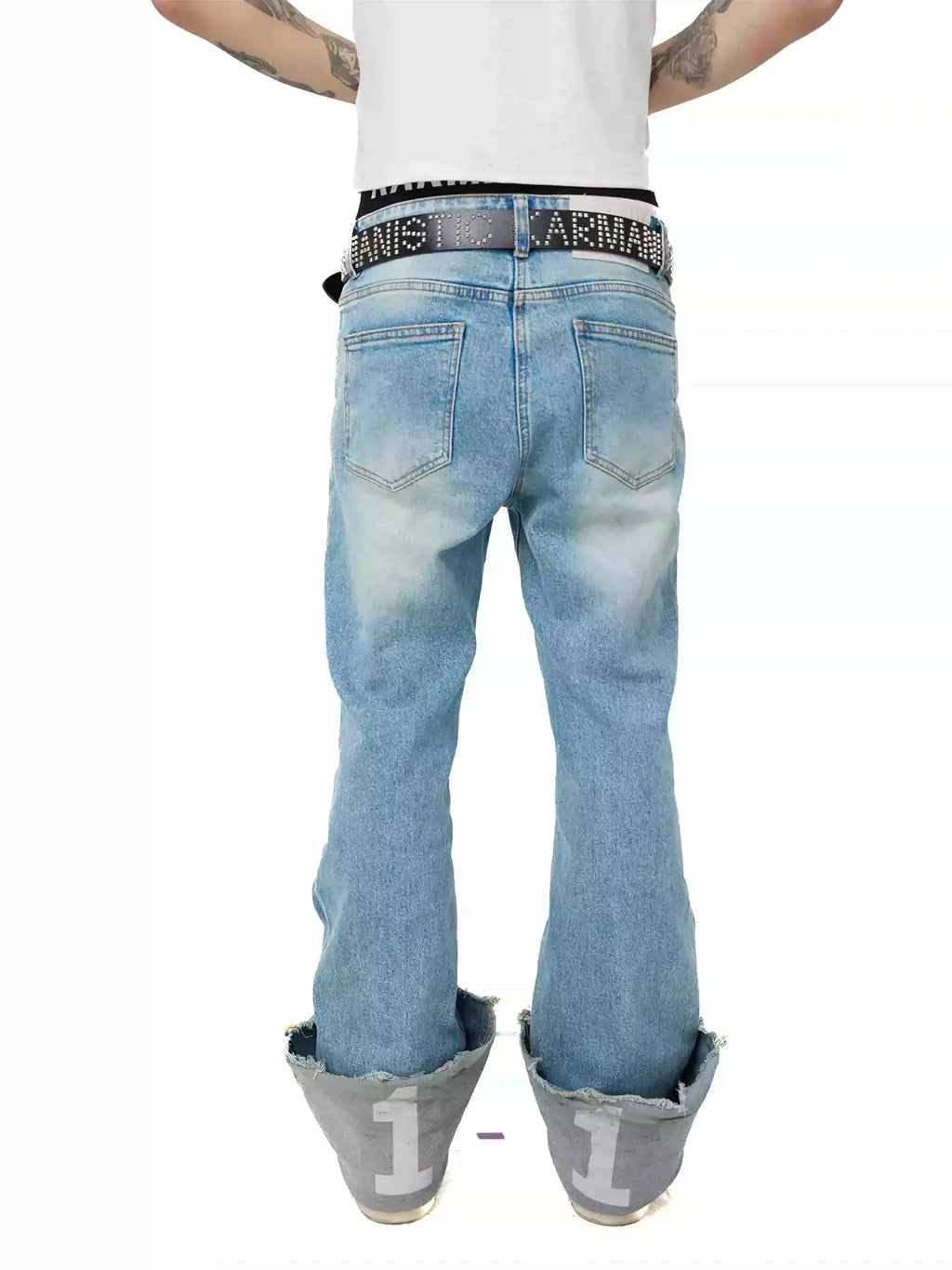 KARMANISTIC Cutoff Washed Flared Jeans