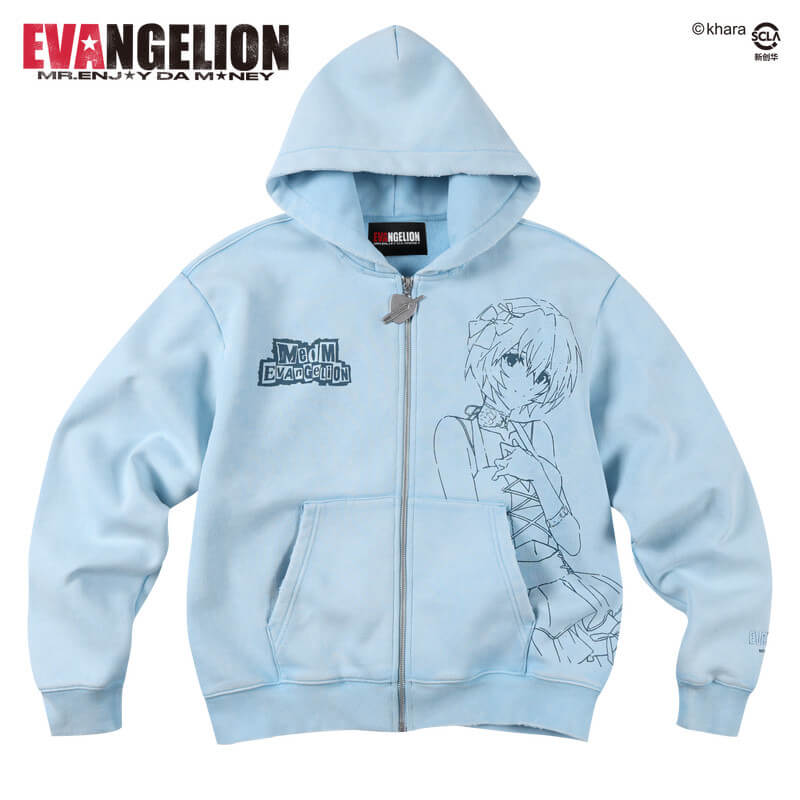 MEDM x EVA NEVER END Character Print Distressed Washed Zip Up Hoodie