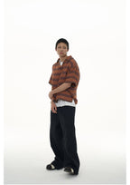 EVILKNIGHT(EK) Striped Plaid Tie-Dye Linen Polo Shirt