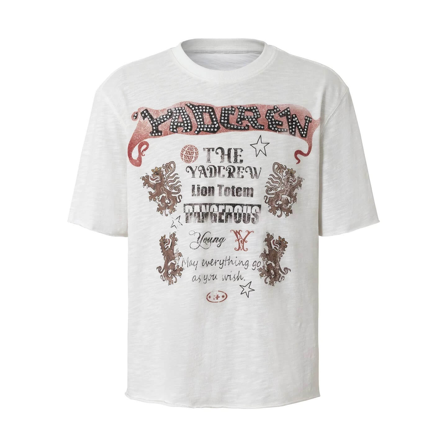 YADcrew Vintage Lion DTG Print Rhinestone Tee