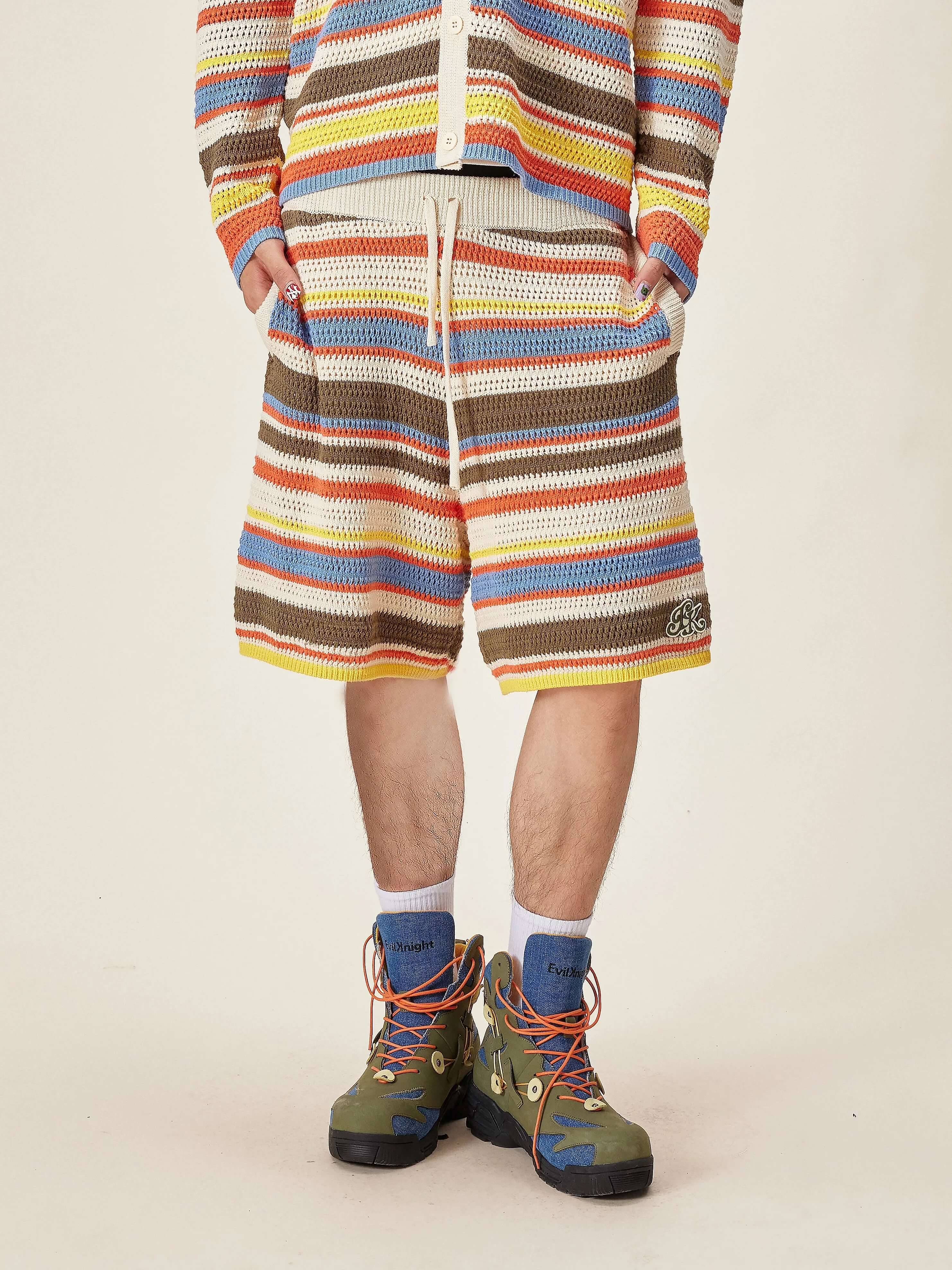 EVILKNIGHT(EK) Multicolor Striped Knit Shorts