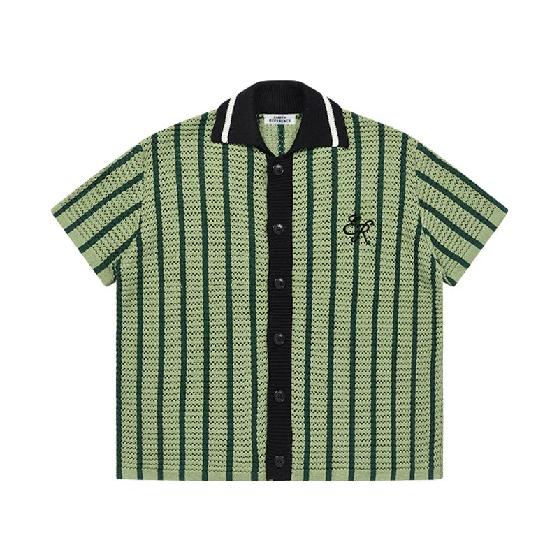 EMPTY REFERENCE Colorblock Striped Knit Short Sleeve Shirt