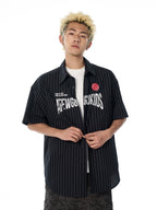 AFGK Striped Logo Print Short Sleeve Shirt