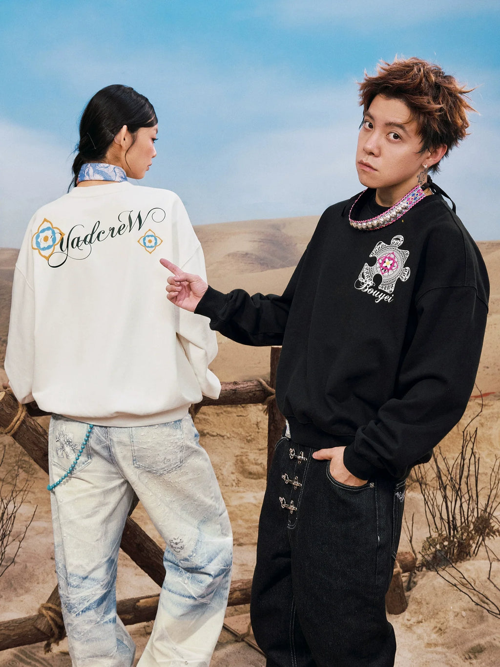 YADcrew Ethnic Puzzle Pattern Sweatshirt