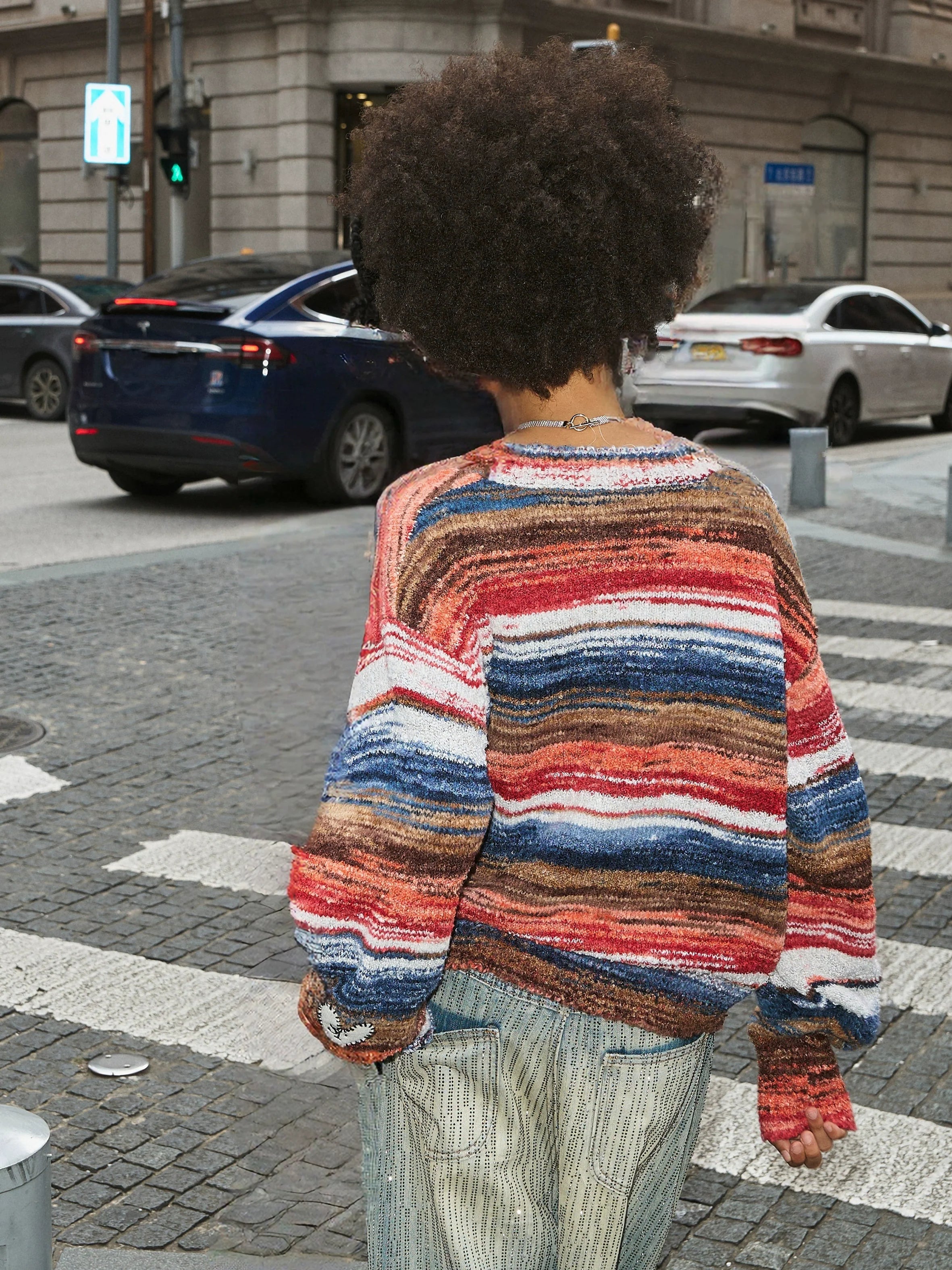STEEPC Multicolor Gradient Heart Patch Knit Cardigan