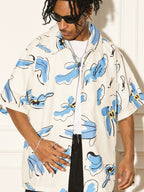 EMPTY REFERENCE White Blue Flower Short Sleeve Shirt