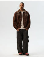 MEDM Leopard Fur Collar Corduroy Jacket
