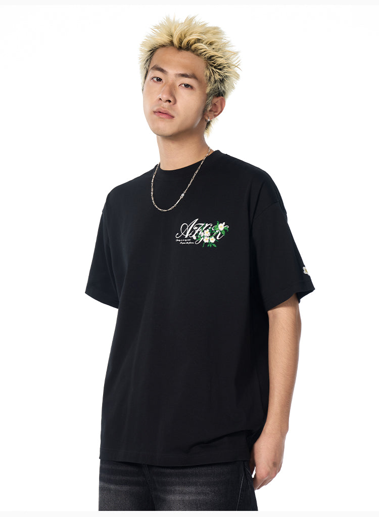 AFGK Flower Embroidered Logo Print Tee