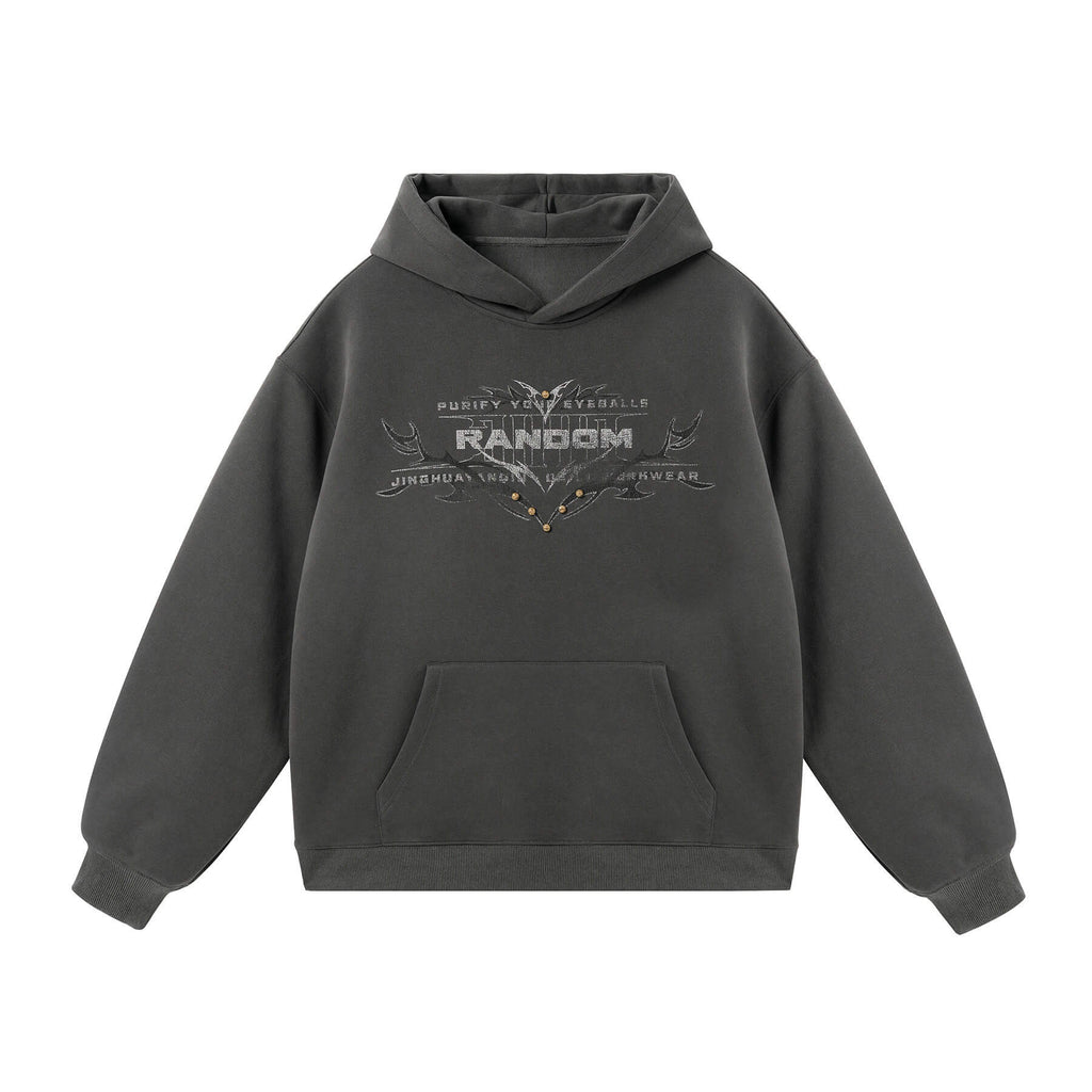 JHYQ RANDOM Letter Print Studded Hoodie