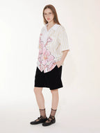 EMPTY REFERENCE Striped Floral Print Short Sleeve Shirt